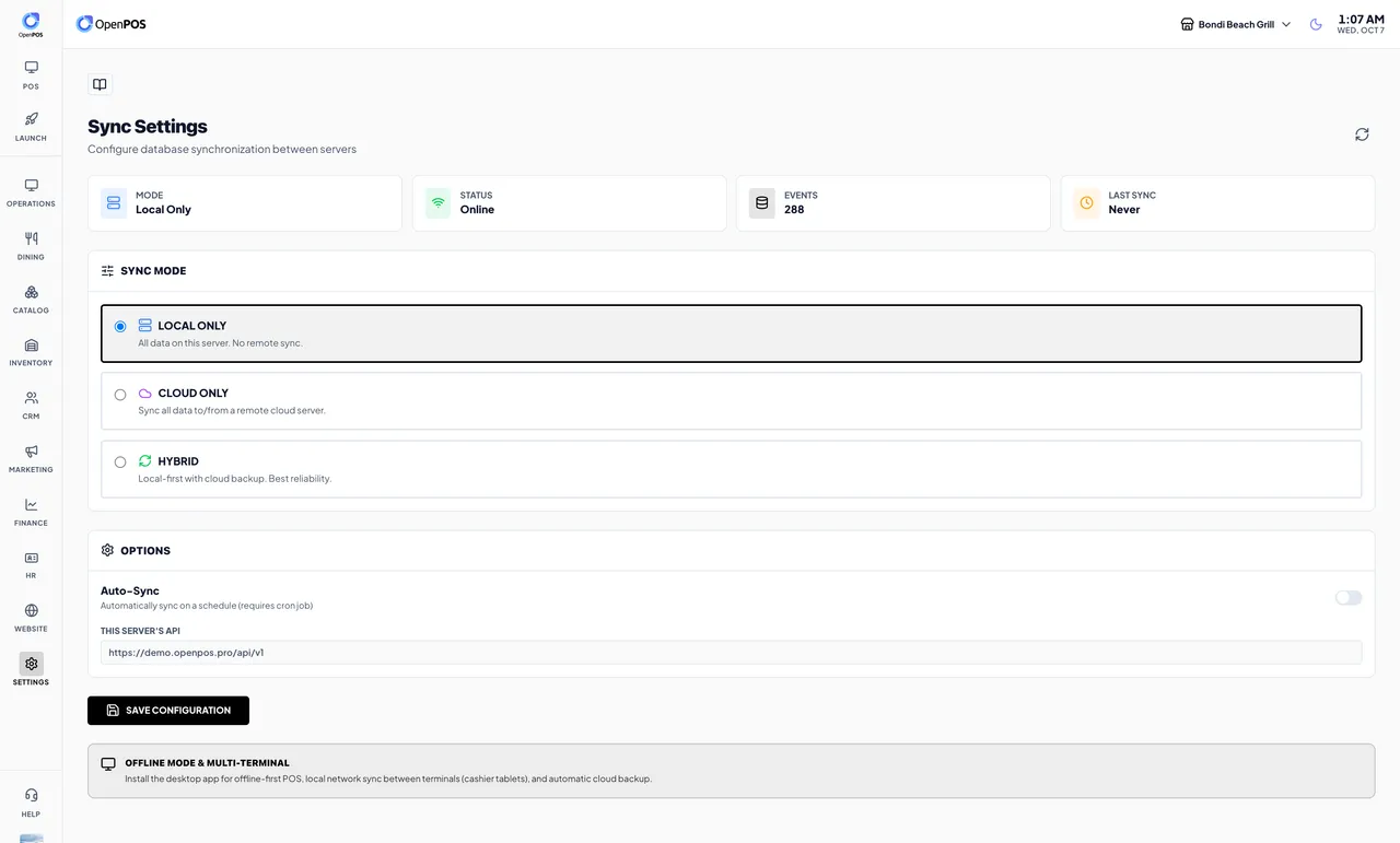 Sync settings with local only, cloud only and hybrid modes and auto-sync